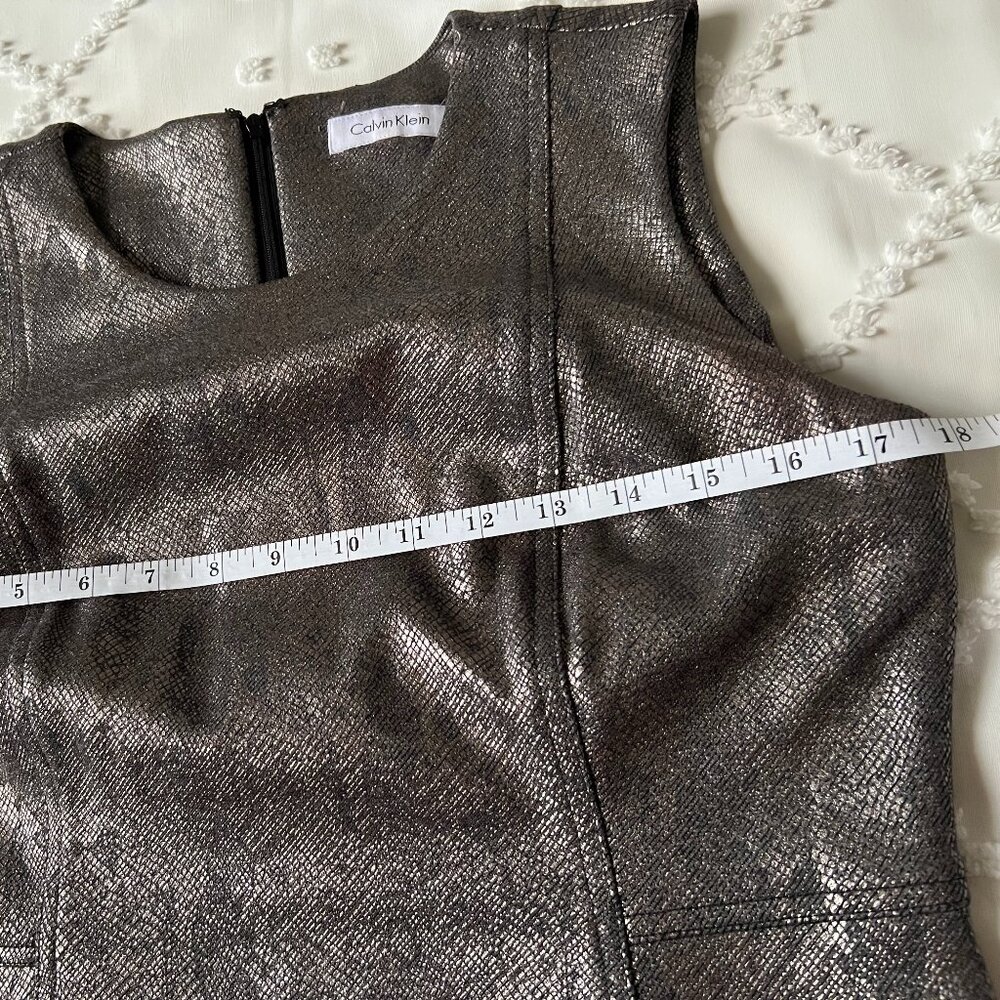 Calvin Klein Metallic Gunmetal Silver Snakeskin Sheath Sleeveless Dress SIZE 6 - Picture 4 of 11